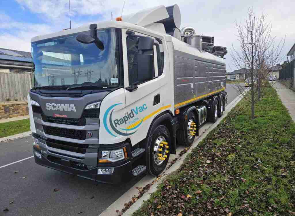 Vac truck for liquid waste removal and site decontamination.