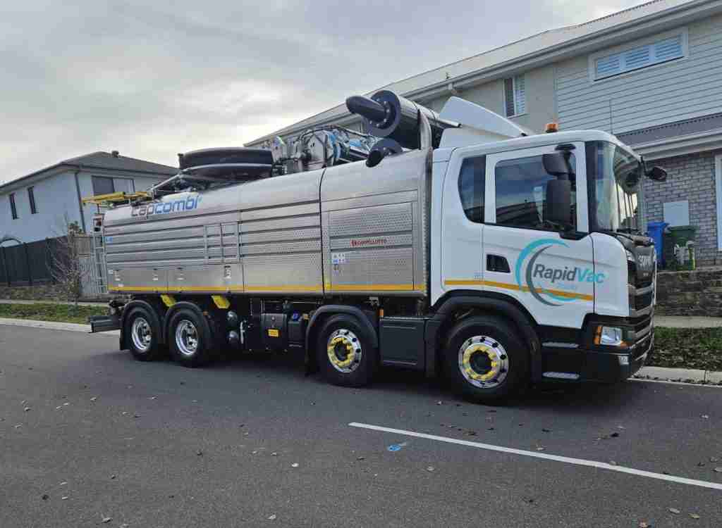 Rapid Vac Trucks vacuum excavation truck parked kerbside before setup.